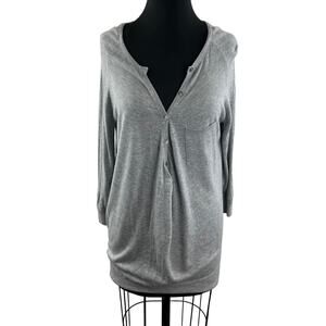 VINCE Gray Cashmere Blend Partial Button-Down 3/4 Sleeve Pullover Sweater Sz M